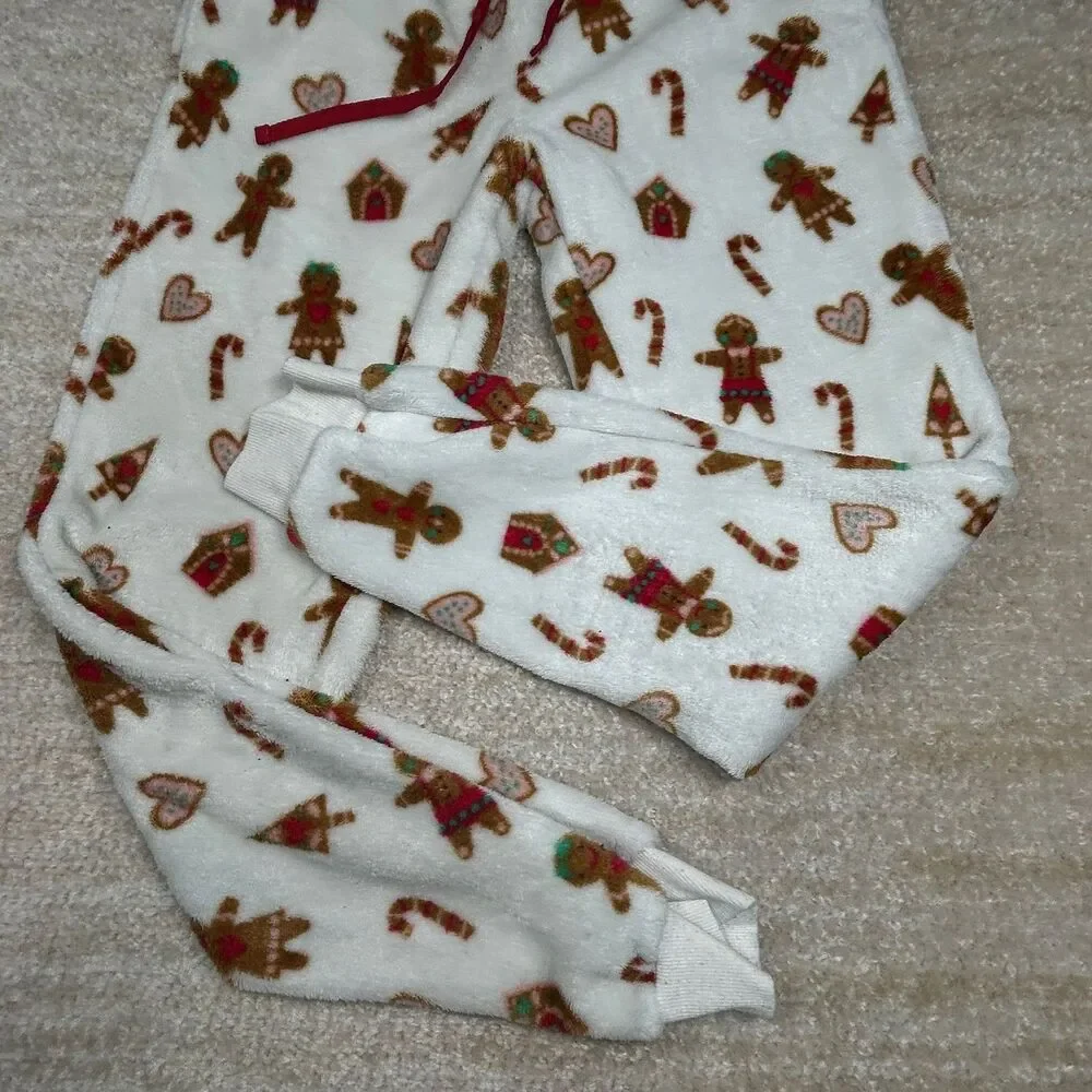 Joyspun Pajama Pants Girls S 4-6 Gingerbread Fleece Holiday Sleepwear White